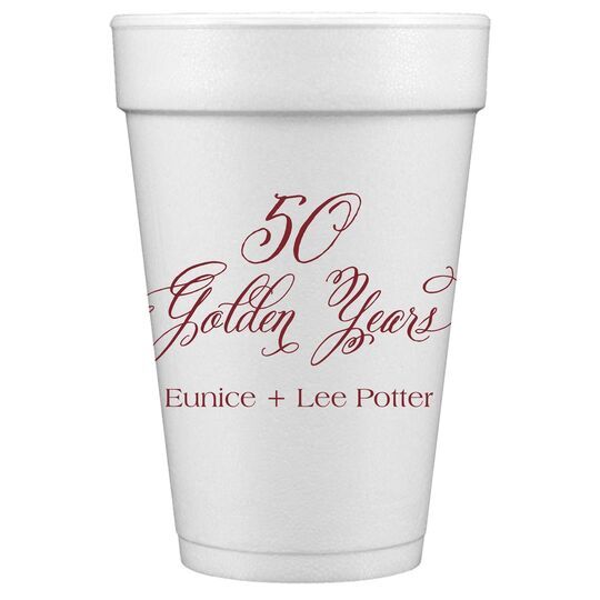 Elegant 50 Golden Years Styrofoam Cups